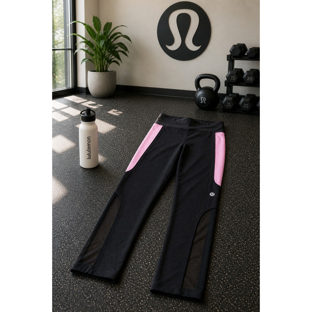 lululemon Vintage Crop Leggings Size 2 Mesh Panel Pink Black High Rise Yoga